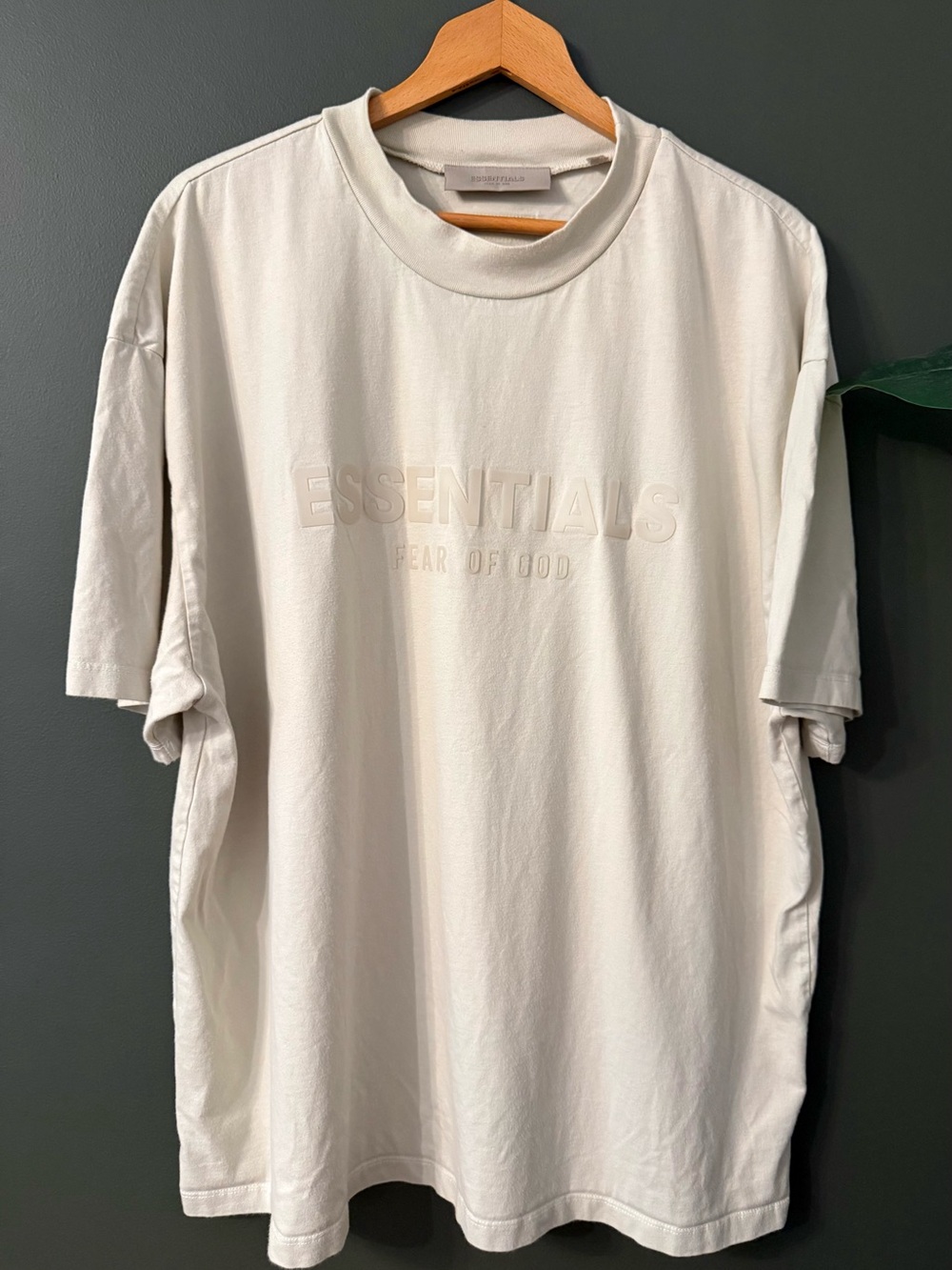 Essentials Men's Cream Embossed Logo Short Sleeve Tee